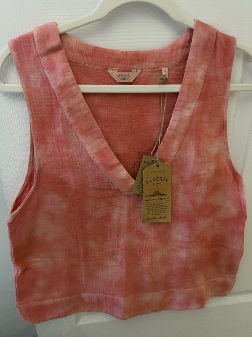 Faherty Coral Pink Washed Tie-Dye V-Neck Gauze Tank